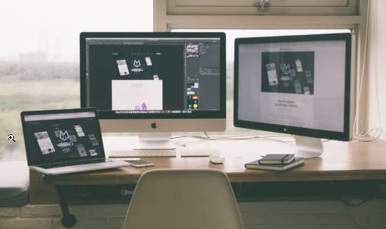 three screens showing designs