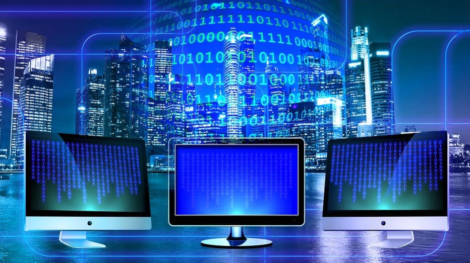 three computer screens